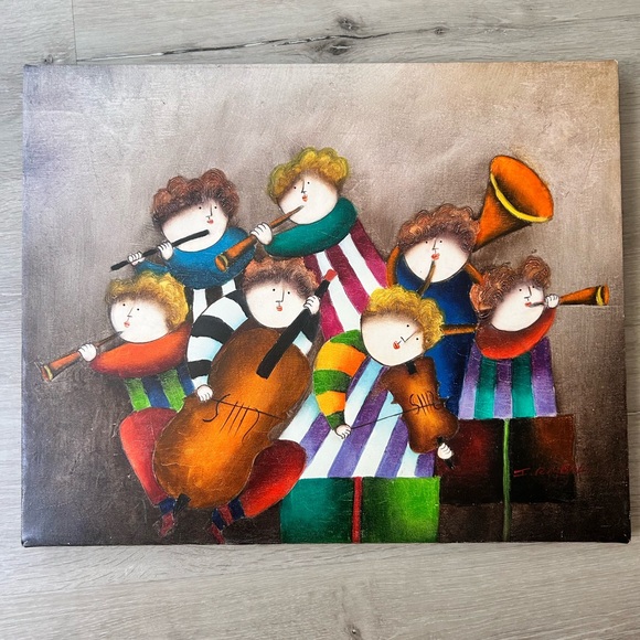 J. Roybal Whimsical Young Musical Band Canvas - Picture 1 of 4